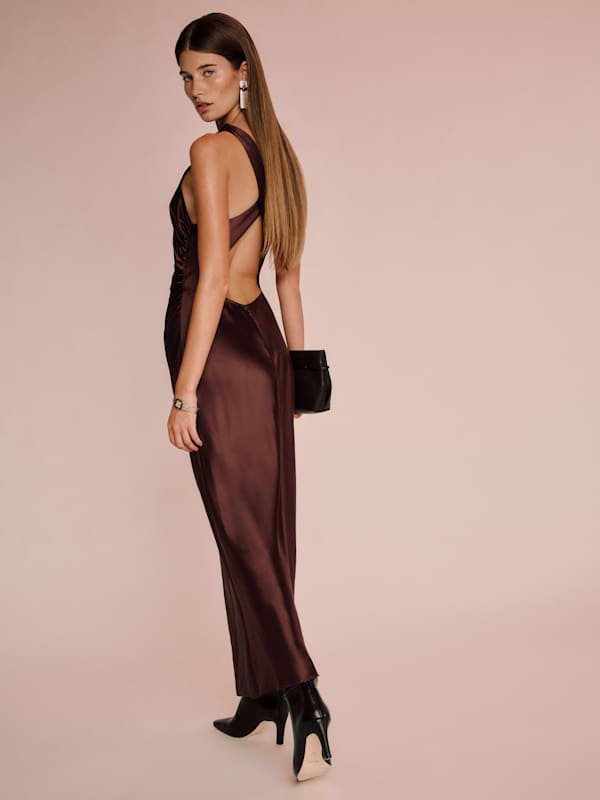Casette Silk Dress - Mahogany